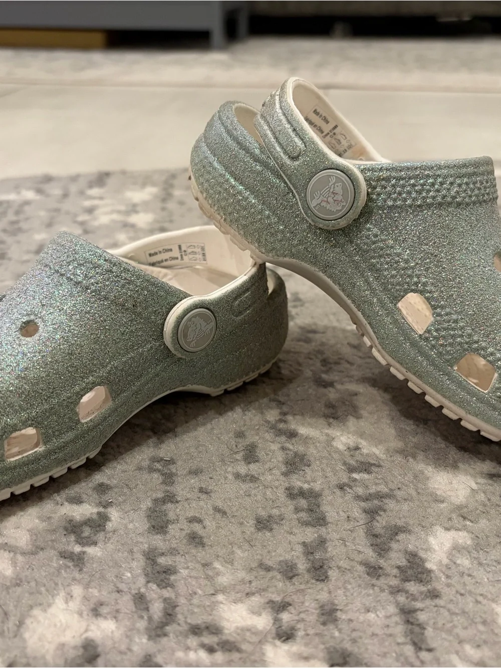 Toddler Girls 9 CROCS silver iridescent glitter